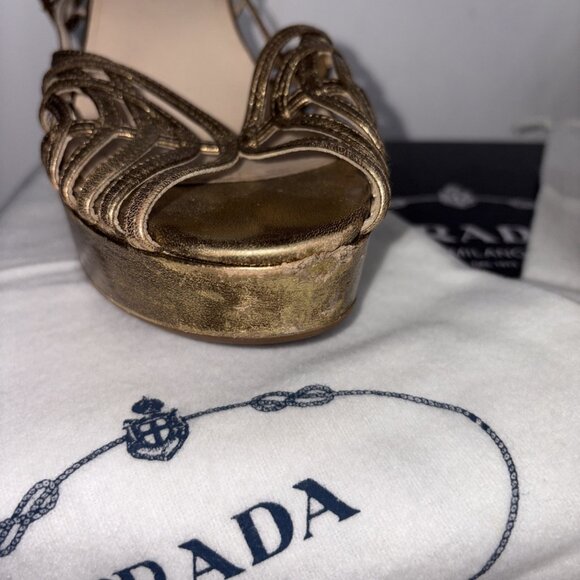 Vintage Prada Heels Gold Slingback Size EUR 37 US 7 with Box & Shoe Bags - Picture 13 of 16